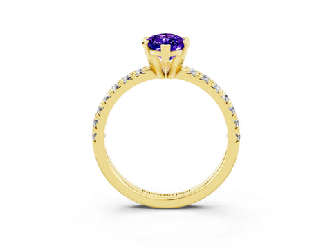 Yellow gold Marquise Cut Solitaire Pave Diamond Engagement Ring with Four-Prong Setting_3