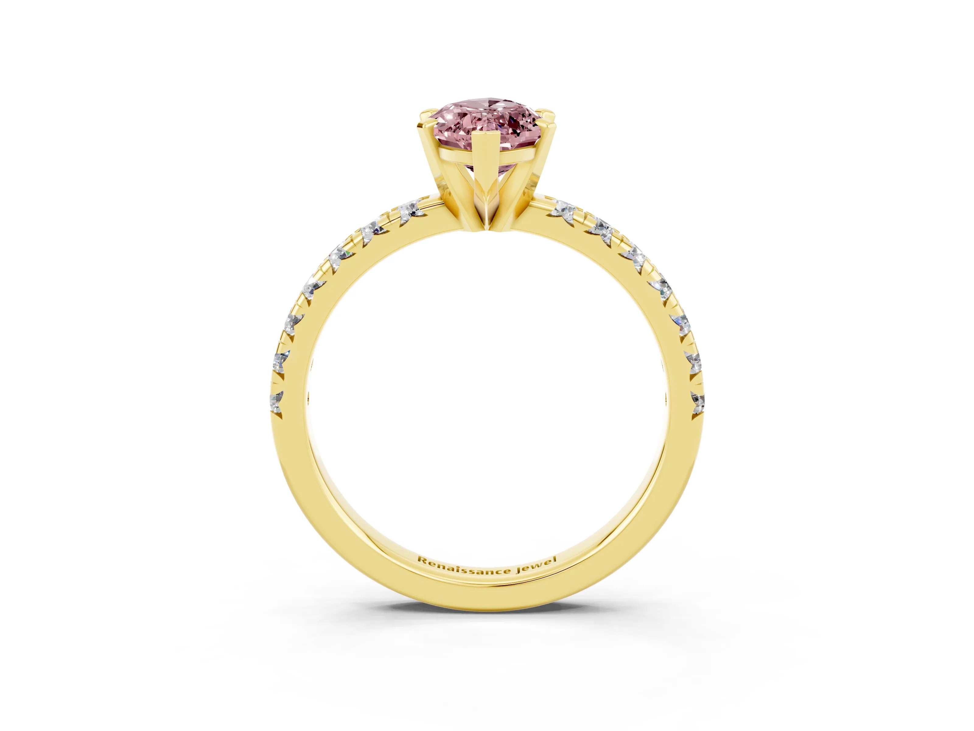 Yellow gold Marquise Cut Solitaire Pave Diamond Engagement Ring with Four-Prong Setting_3