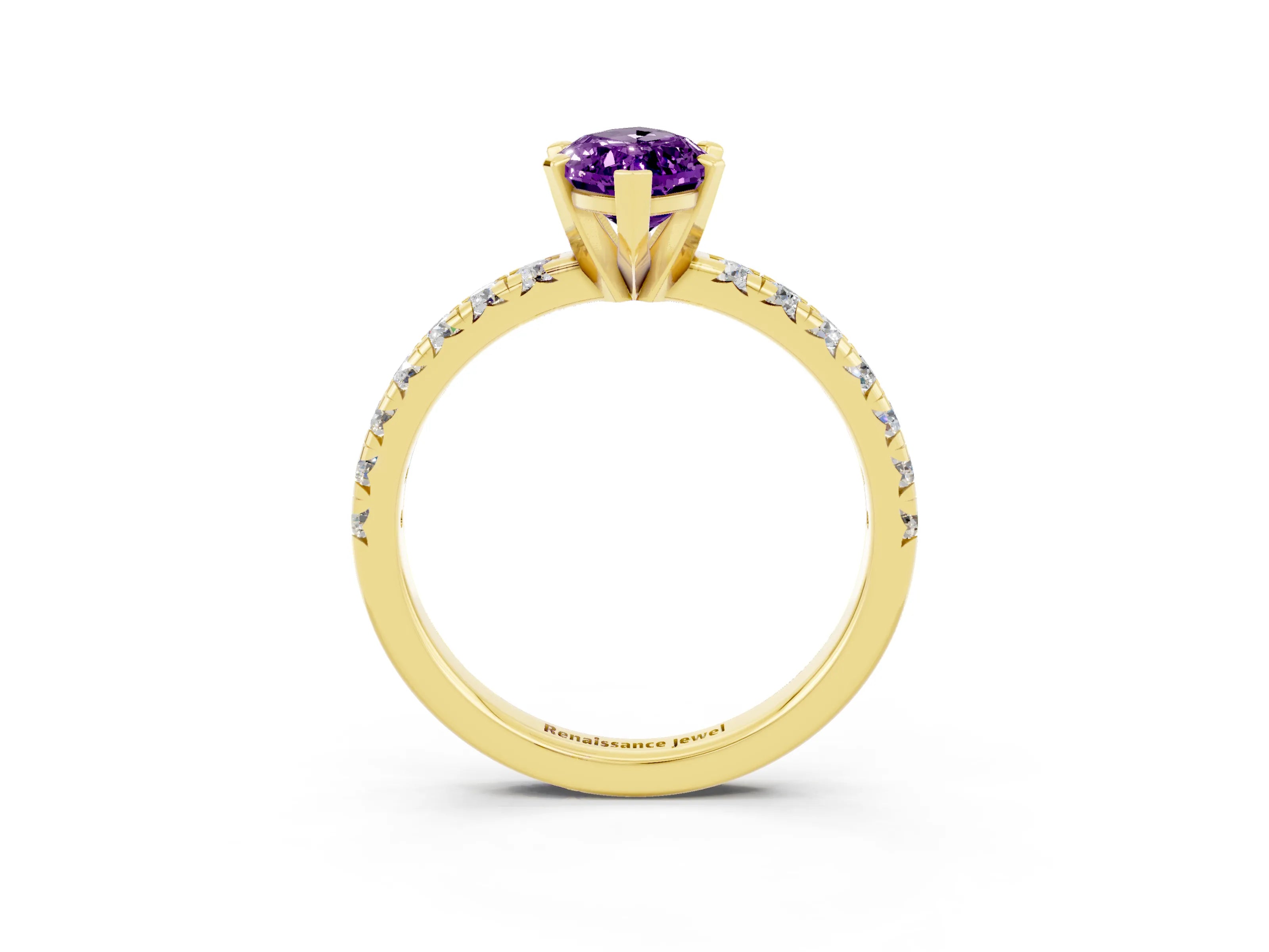 Yellow gold Marquise Cut Solitaire Pave Diamond Engagement Ring with Four-Prong Setting_3