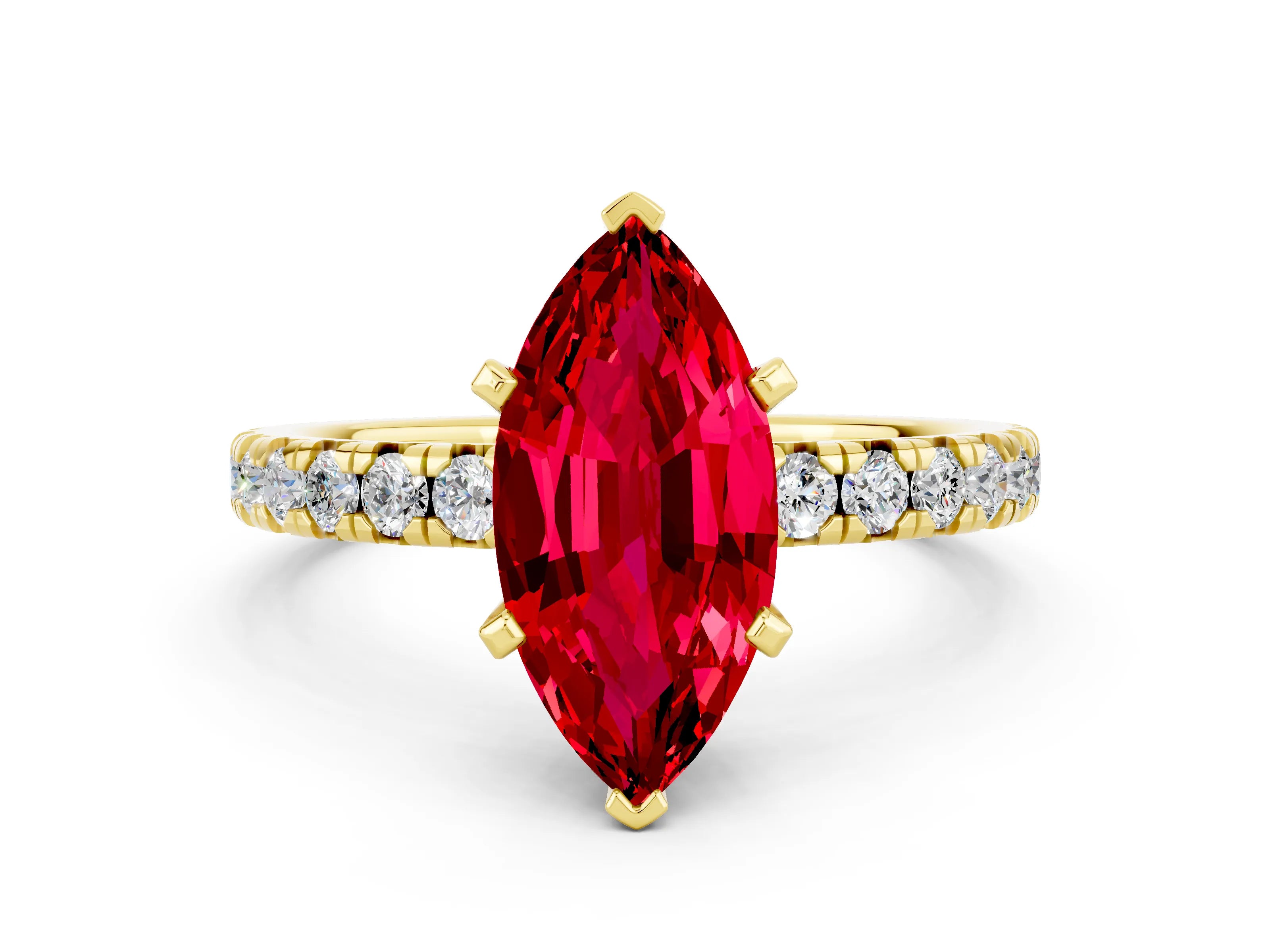 Yellow gold Marquise Cut Solitaire Pave Diamond Engagement Ring with Four-Prong Setting