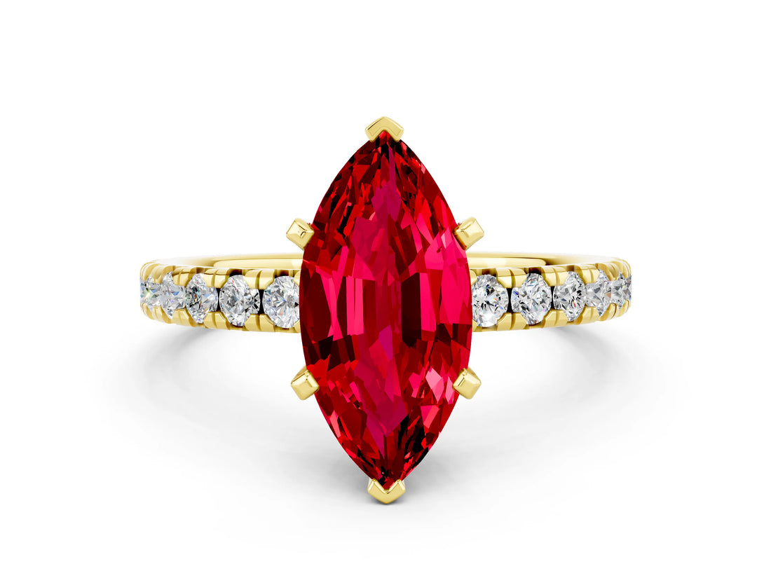 Yellow gold Marquise Cut Solitaire Pave Diamond Engagement Ring with Four-Prong Setting
