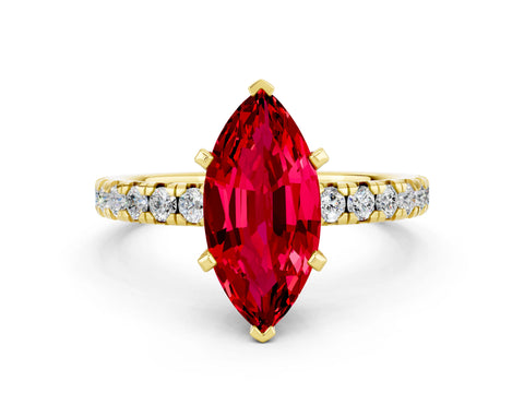 Yellow gold Marquise Cut Solitaire Pave Diamond Engagement Ring with Four-Prong Setting