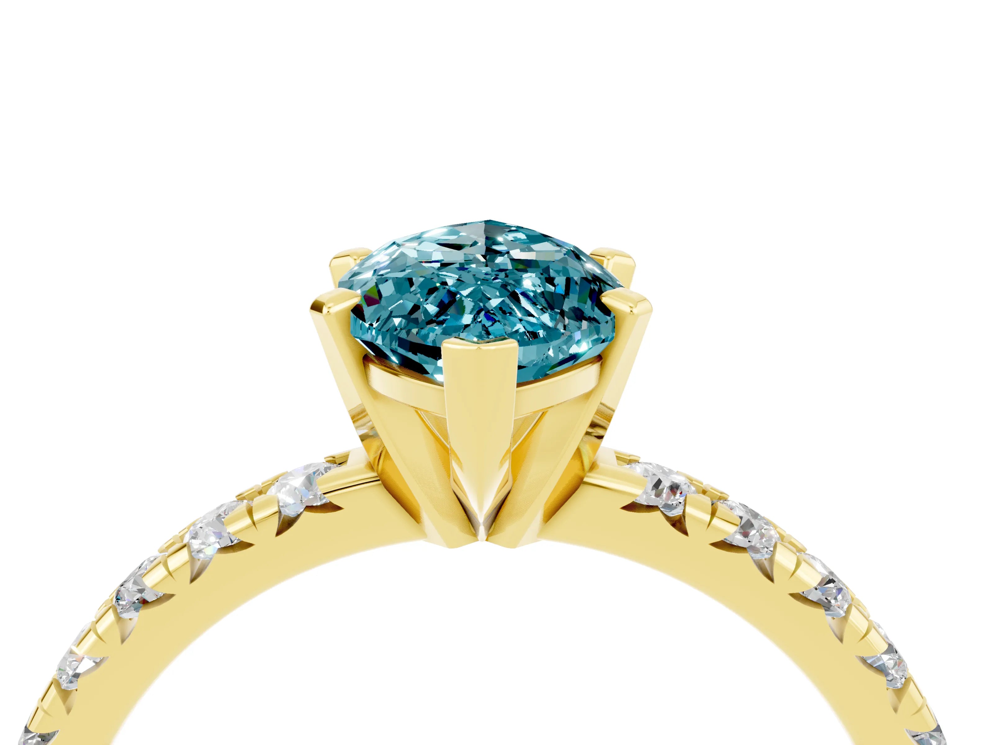 Yellow gold Marquise Cut Solitaire Pave Diamond Engagement Ring with Four-Prong Setting_4