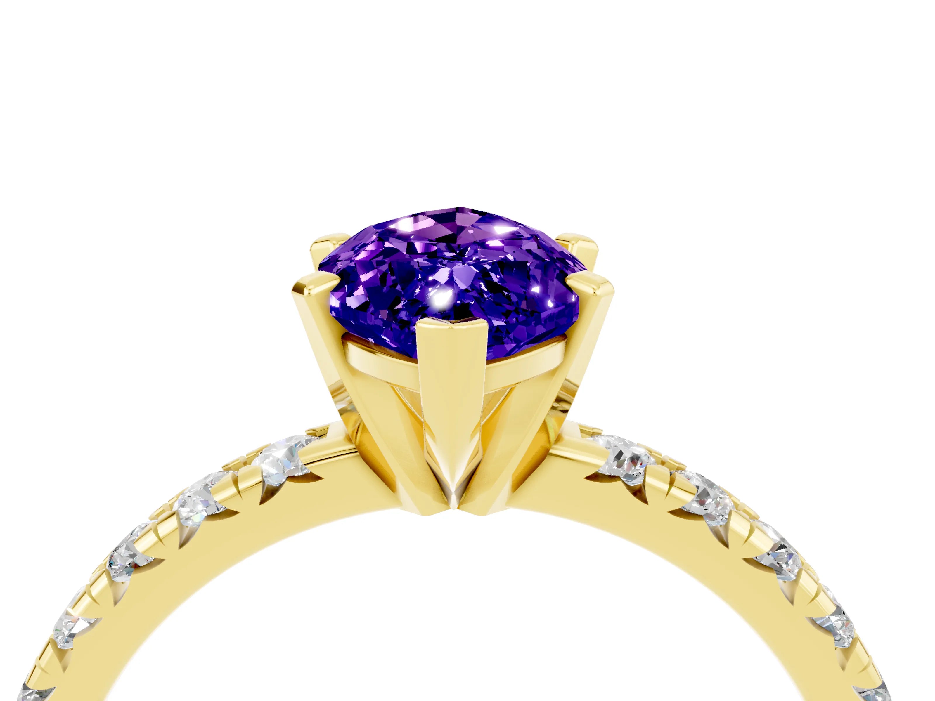 Yellow gold Marquise Cut Solitaire Pave Diamond Engagement Ring with Four-Prong Setting_4