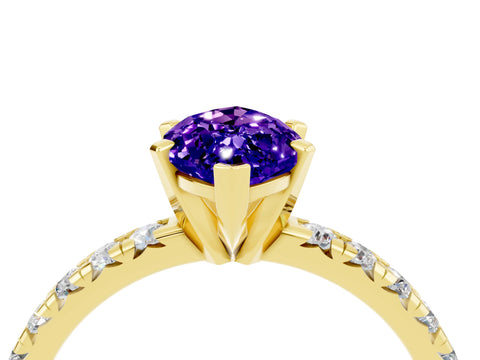 Yellow gold Marquise Cut Solitaire Pave Diamond Engagement Ring with Four-Prong Setting_4