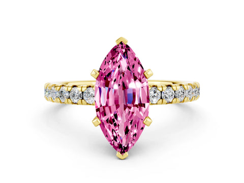Yellow gold Marquise Cut Solitaire Pave Diamond Engagement Ring with Four-Prong Setting