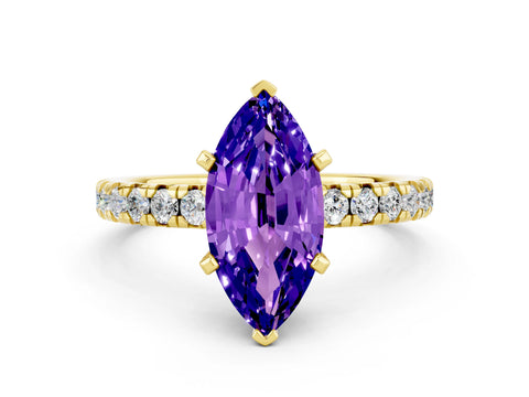 Yellow gold Marquise Cut Solitaire Pave Diamond Engagement Ring with Four-Prong Setting