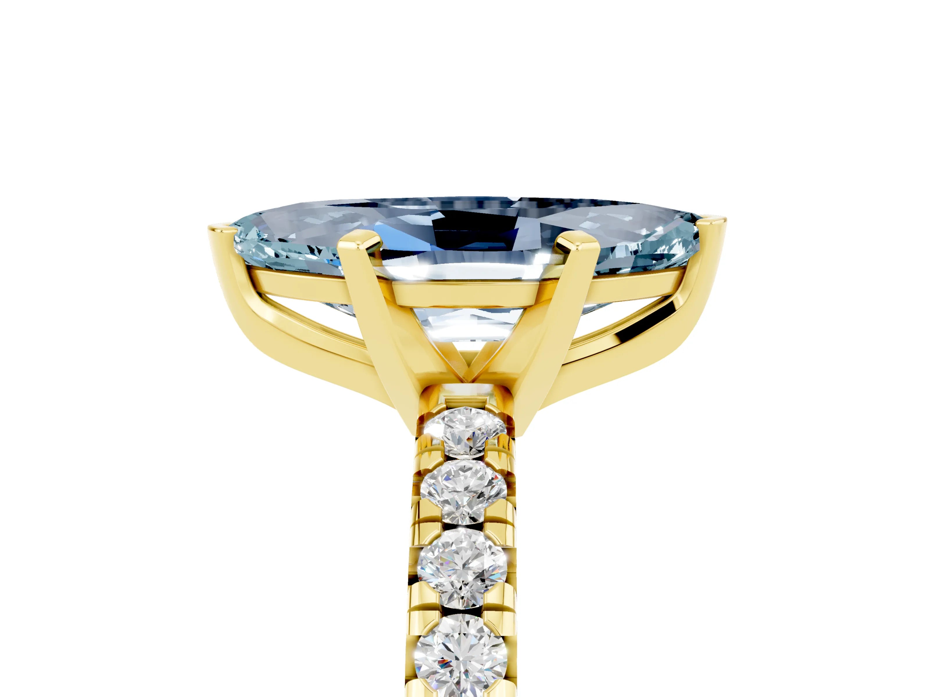 Yellow gold Marquise Cut Solitaire Pave Diamond Engagement Ring with Four-Prong Setting_5