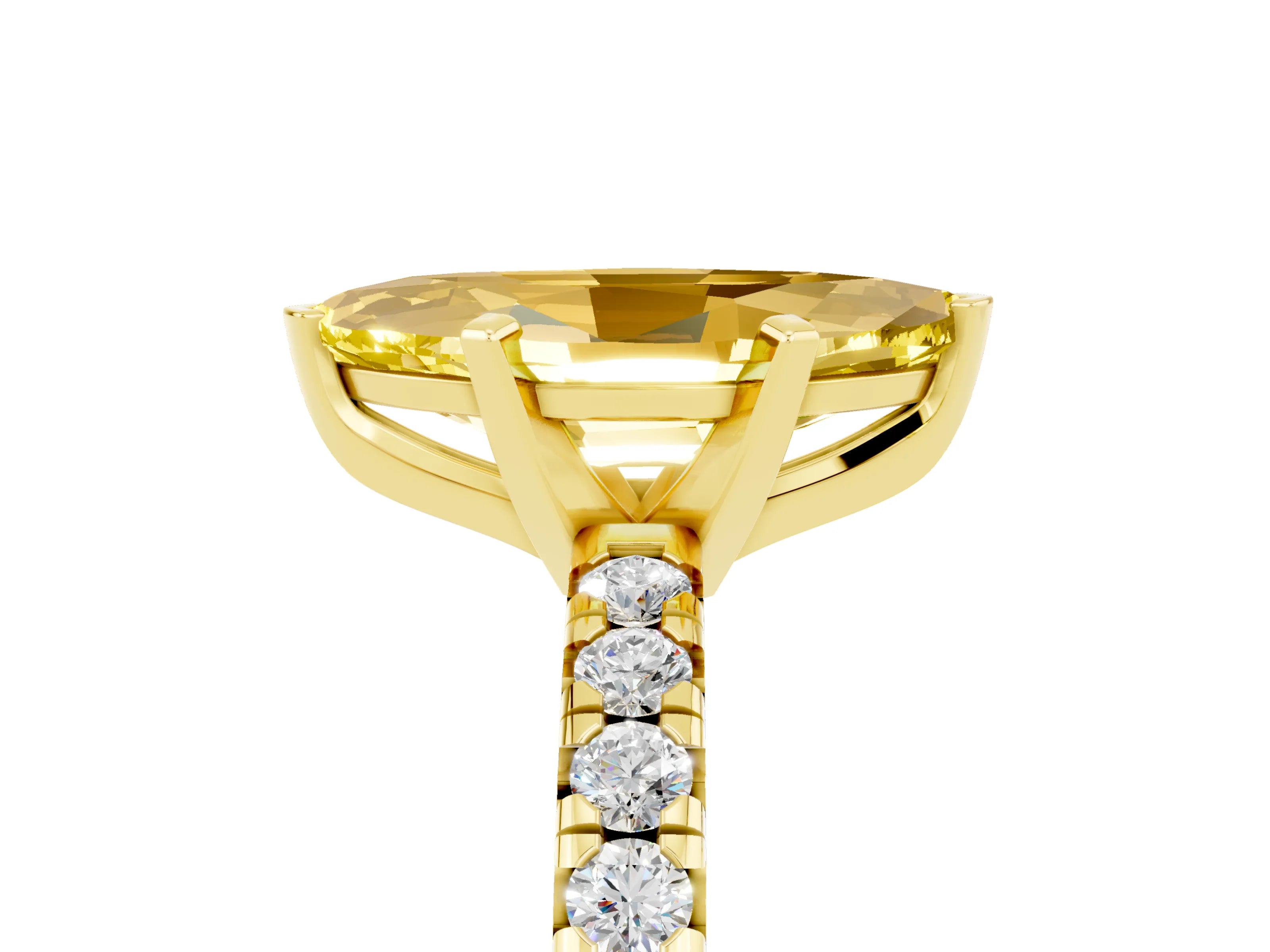Yellow gold Marquise Cut Solitaire Pave Diamond Engagement Ring with Four-Prong Setting_5