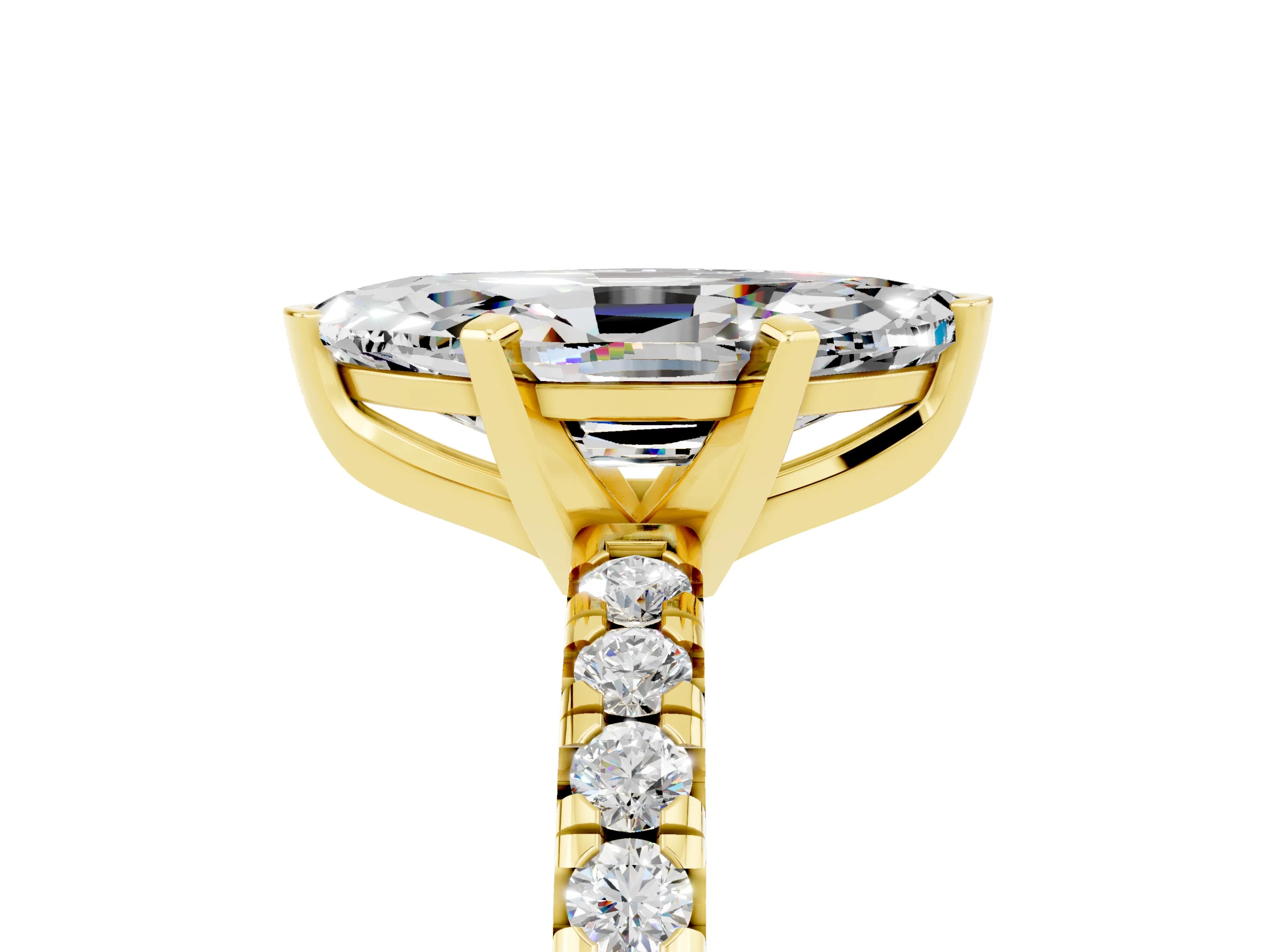 Yellow gold Marquise Cut Solitaire Pave Diamond Engagement Ring with Four-Prong Setting_5