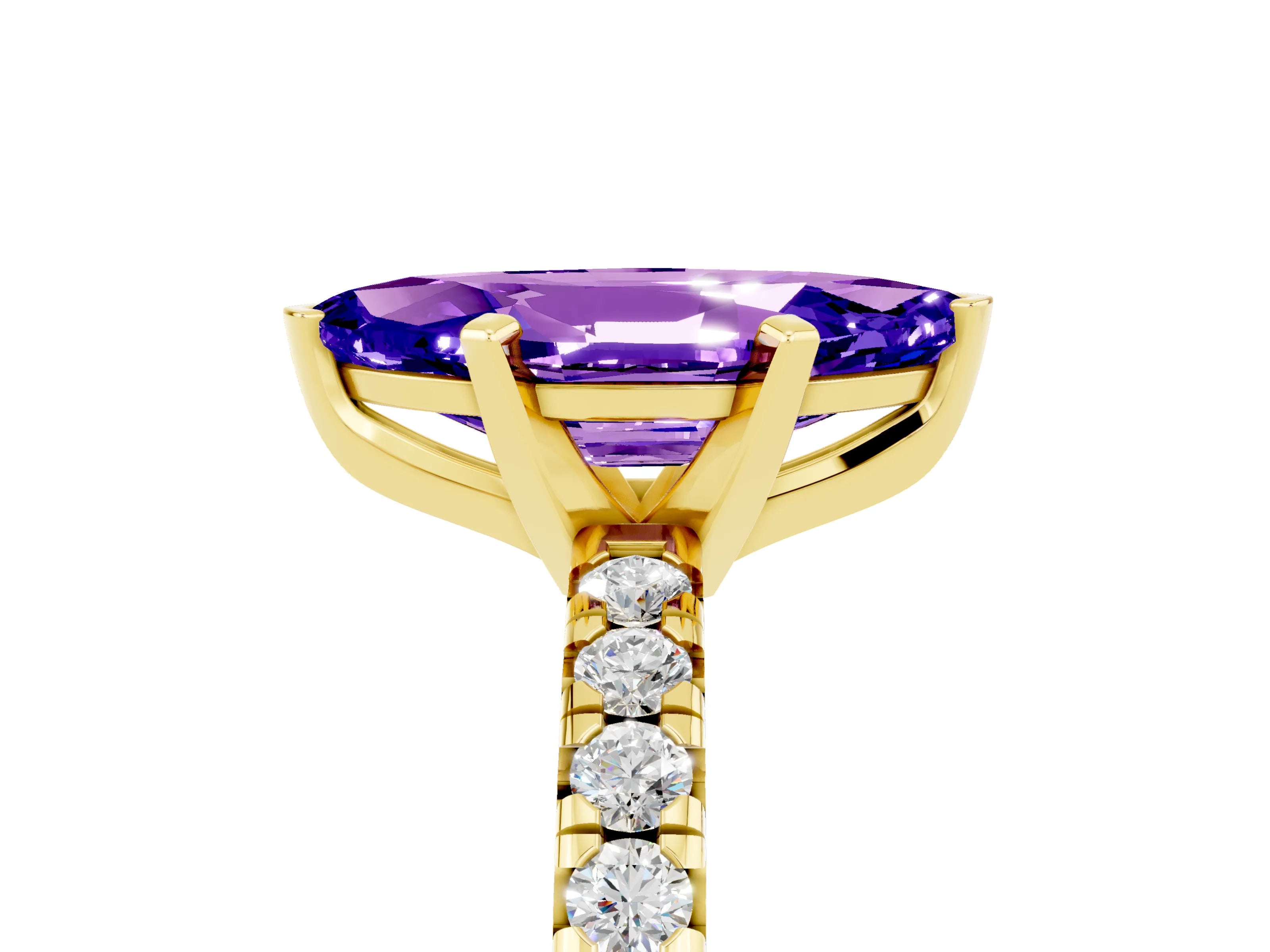Yellow gold Marquise Cut Solitaire Pave Diamond Engagement Ring with Four-Prong Setting_5
