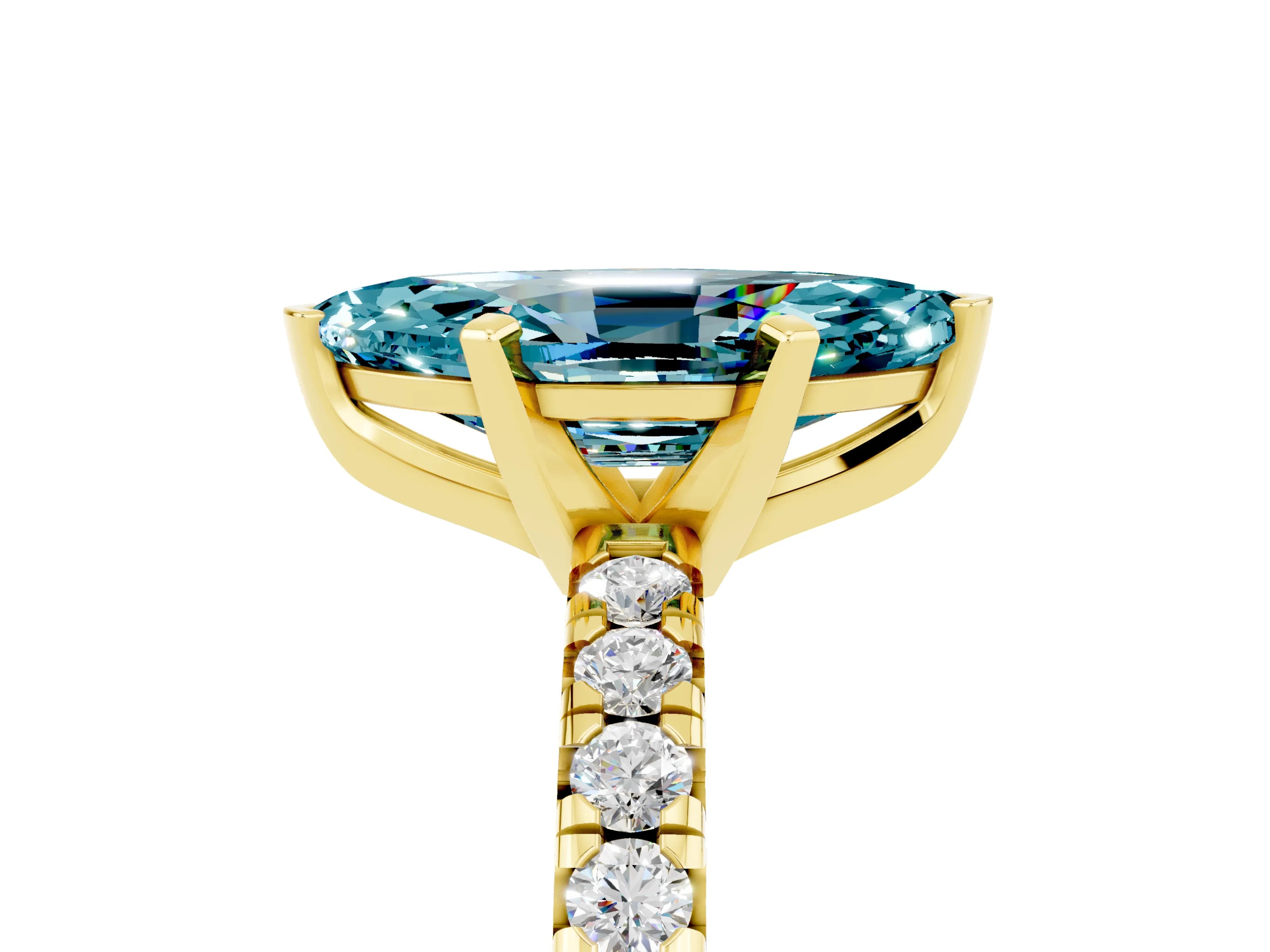 Yellow gold Marquise Cut Solitaire Pave Diamond Engagement Ring with Four-Prong Setting_5