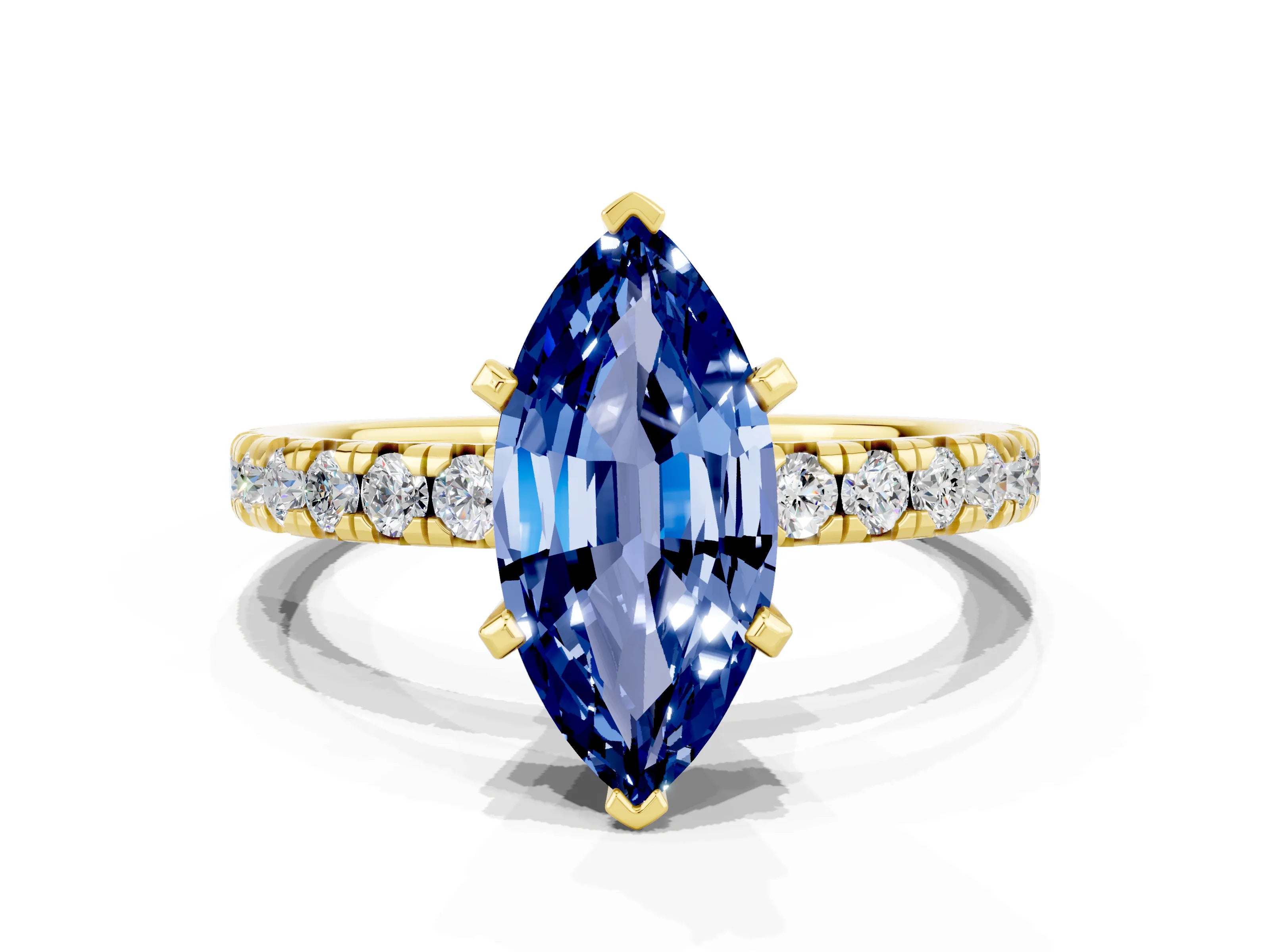 Yellow gold Marquise Cut Solitaire Pave Diamond Engagement Ring with Four-Prong Setting