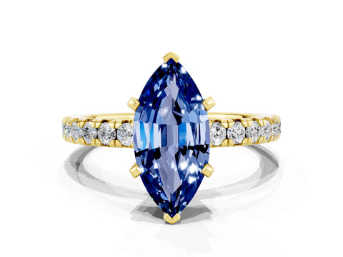 Yellow gold Marquise Cut Solitaire Pave Diamond Engagement Ring with Four-Prong Setting