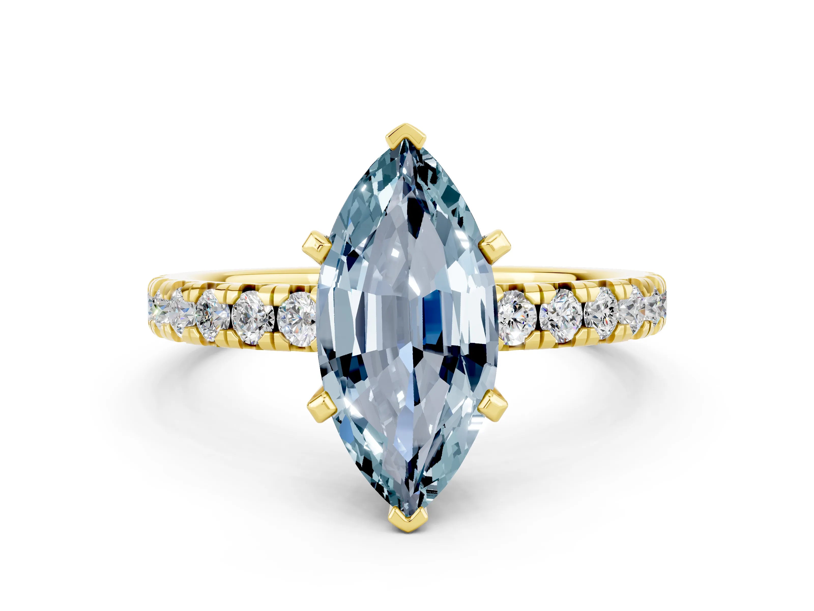 Yellow gold Marquise Cut Solitaire Pave Diamond Engagement Ring with Four-Prong Setting