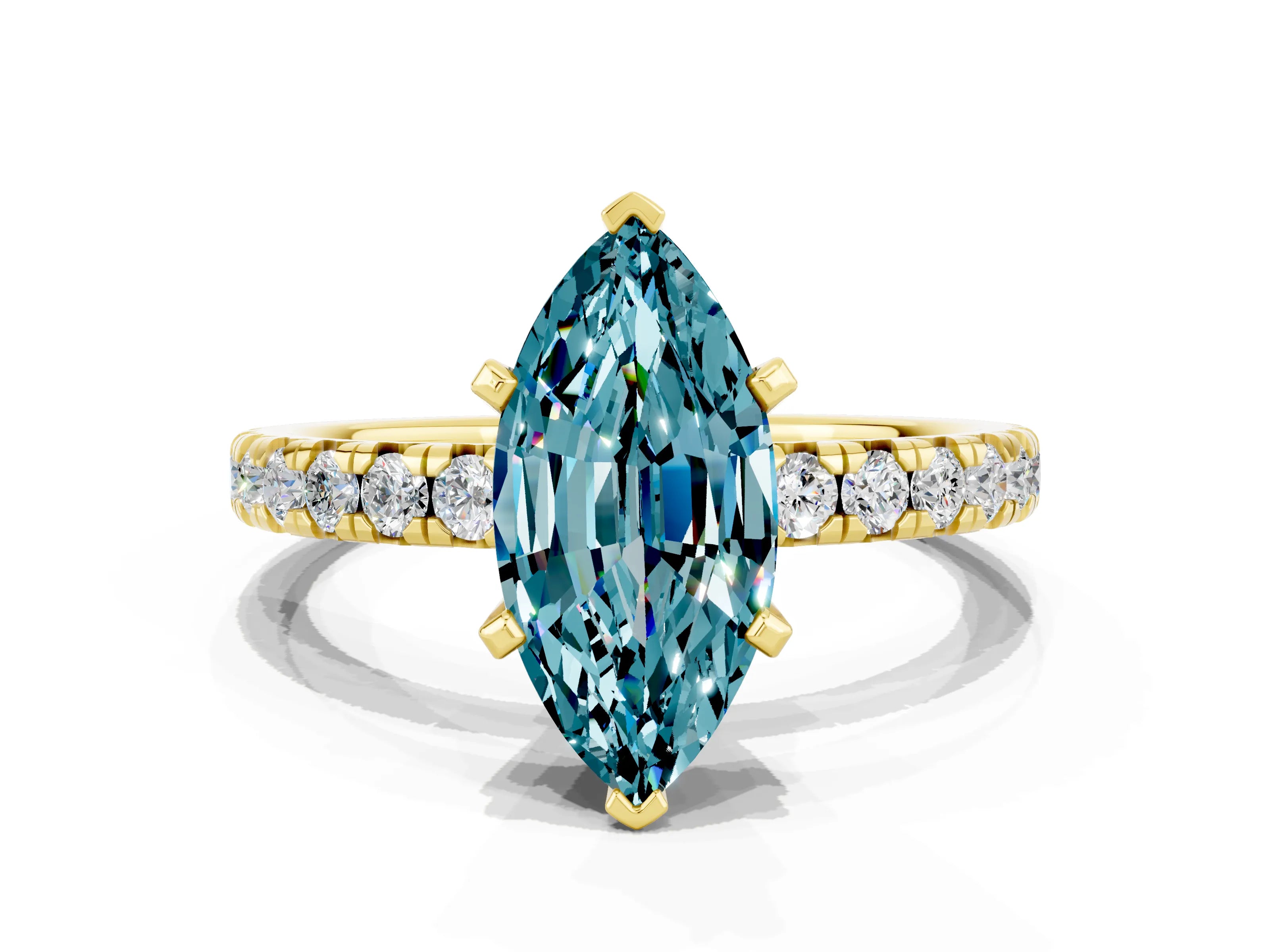 Yellow gold Marquise Cut Solitaire Pave Diamond Engagement Ring with Four-Prong Setting