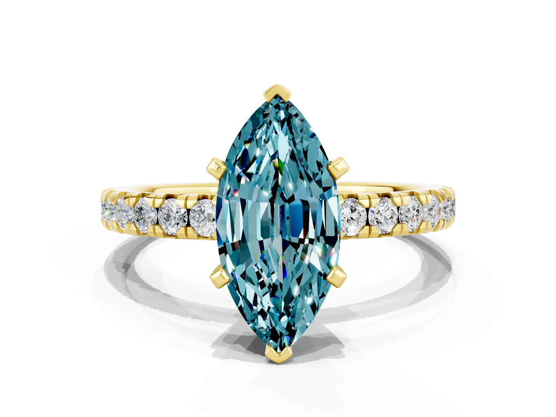 Yellow gold Marquise Cut Solitaire Pave Diamond Engagement Ring with Four-Prong Setting