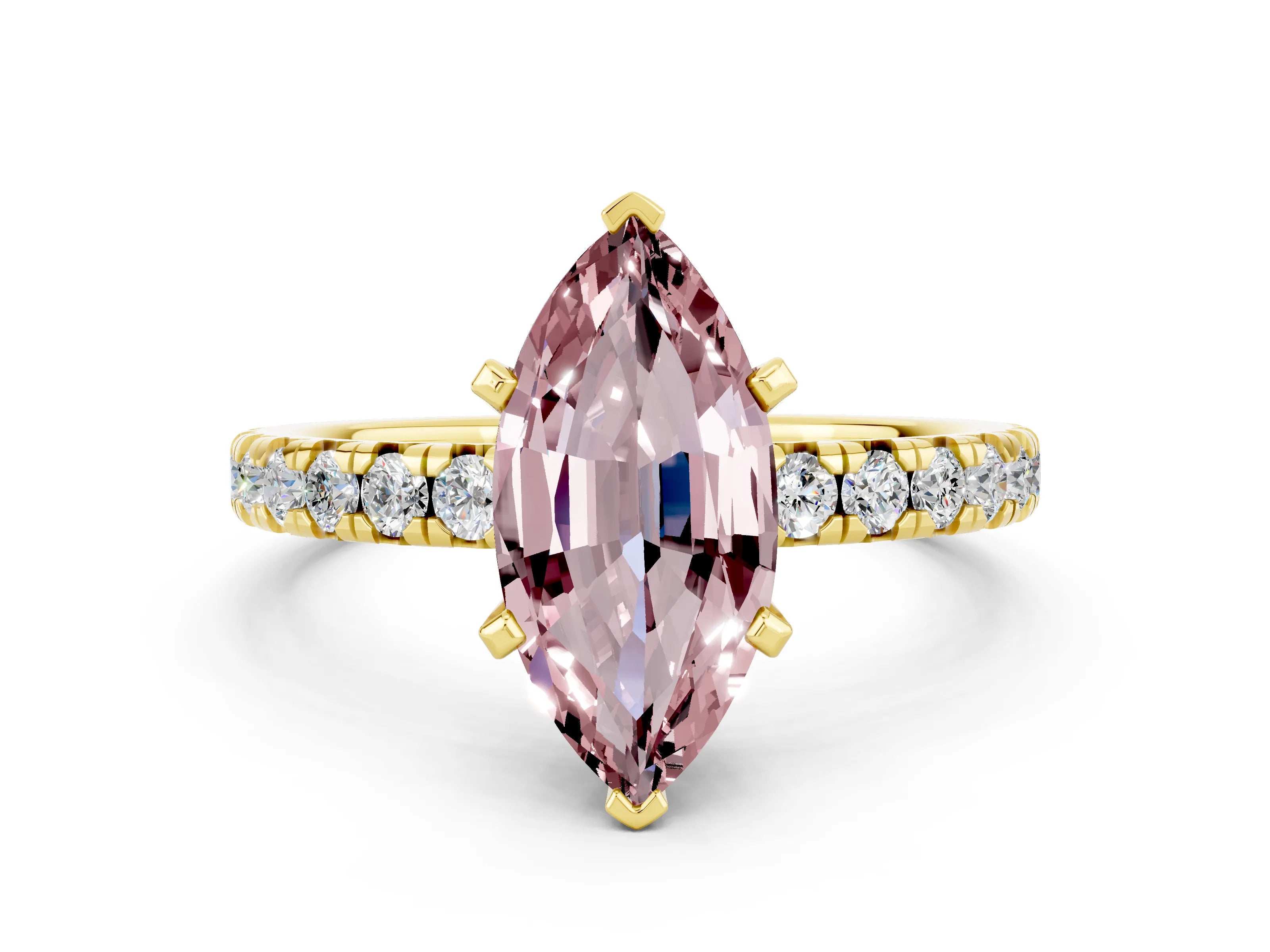 Yellow gold Marquise Cut Solitaire Pave Diamond Engagement Ring with Four-Prong Setting