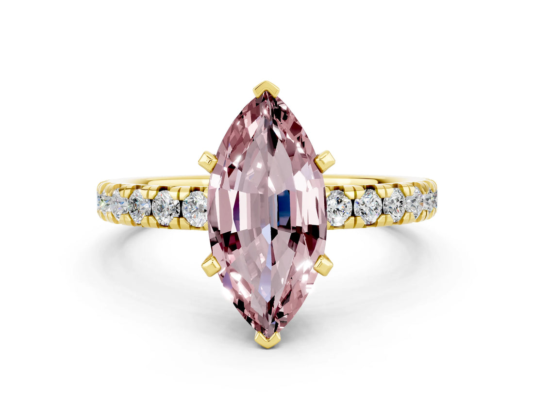 Yellow gold Marquise Cut Solitaire Pave Diamond Engagement Ring with Four-Prong Setting