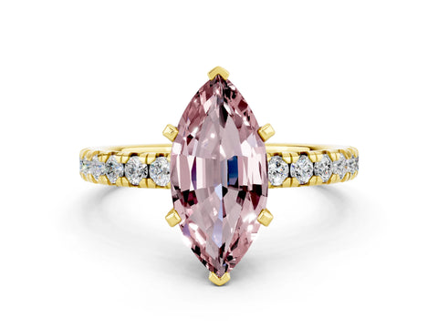 Yellow gold Marquise Cut Solitaire Pave Diamond Engagement Ring with Four-Prong Setting
