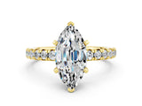 Yellow gold Marquise Cut Solitaire Pave Diamond Engagement Ring with Four-Prong Setting