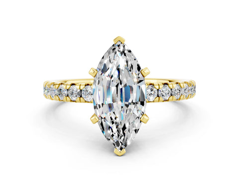 Yellow gold Marquise Cut Solitaire Pave Diamond Engagement Ring with Four-Prong Setting