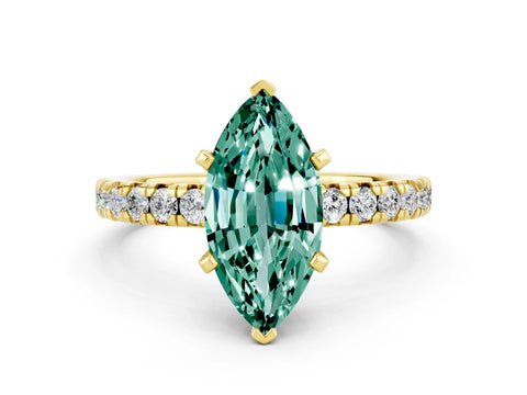 Yellow gold Marquise Cut Solitaire Pave Diamond Engagement Ring with Four-Prong Setting