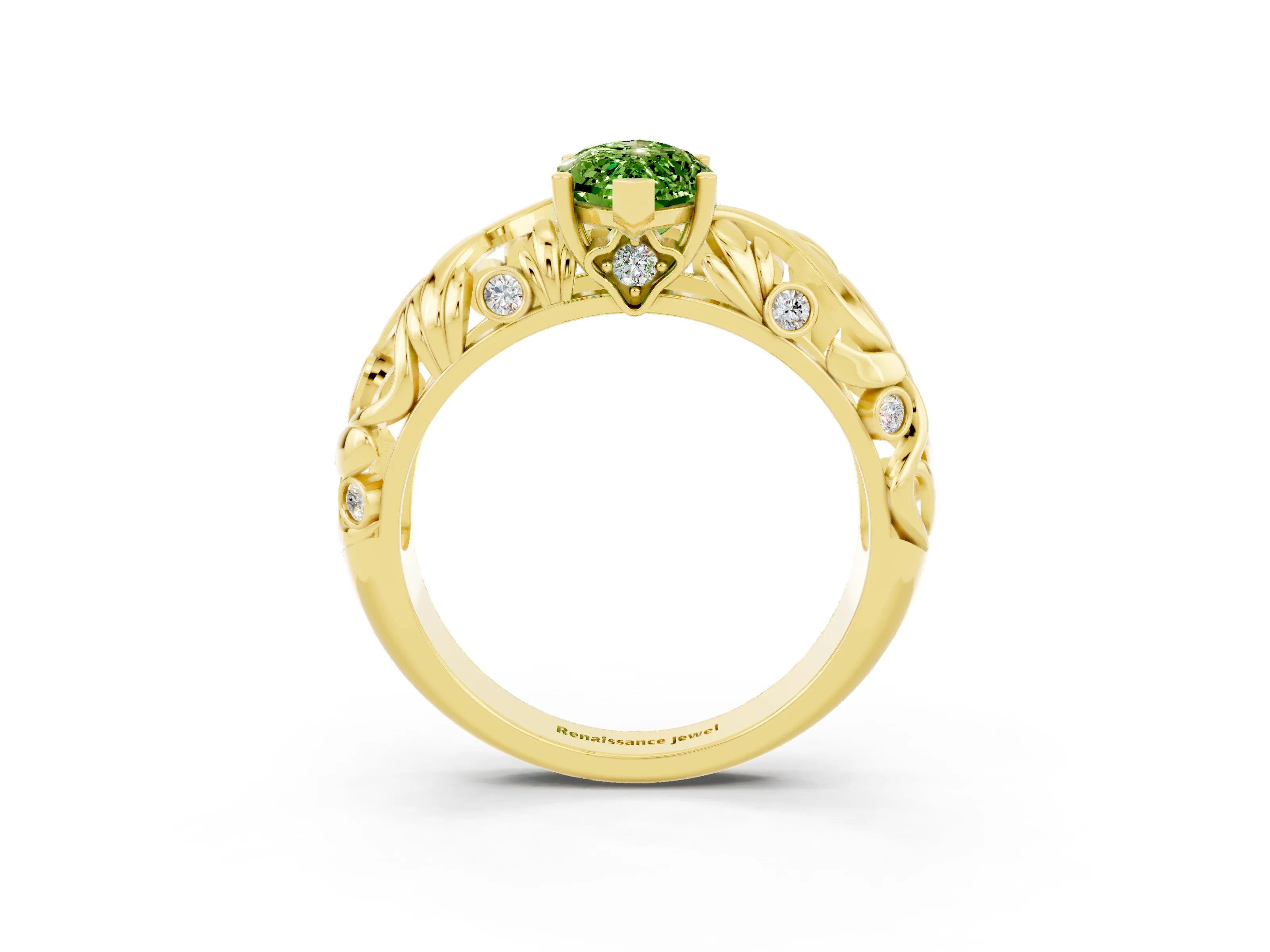 Yellow gold Marquise Cut Solitaire Peridot Leaf-Inspired Vine Band Ring with Prong Setting_3