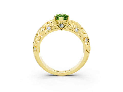 Yellow gold Marquise Cut Solitaire Peridot Leaf-Inspired Vine Band Ring with Prong Setting_3