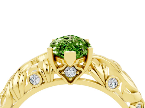 Yellow gold Marquise Cut Solitaire Peridot Leaf-Inspired Vine Band Ring with Prong Setting_4