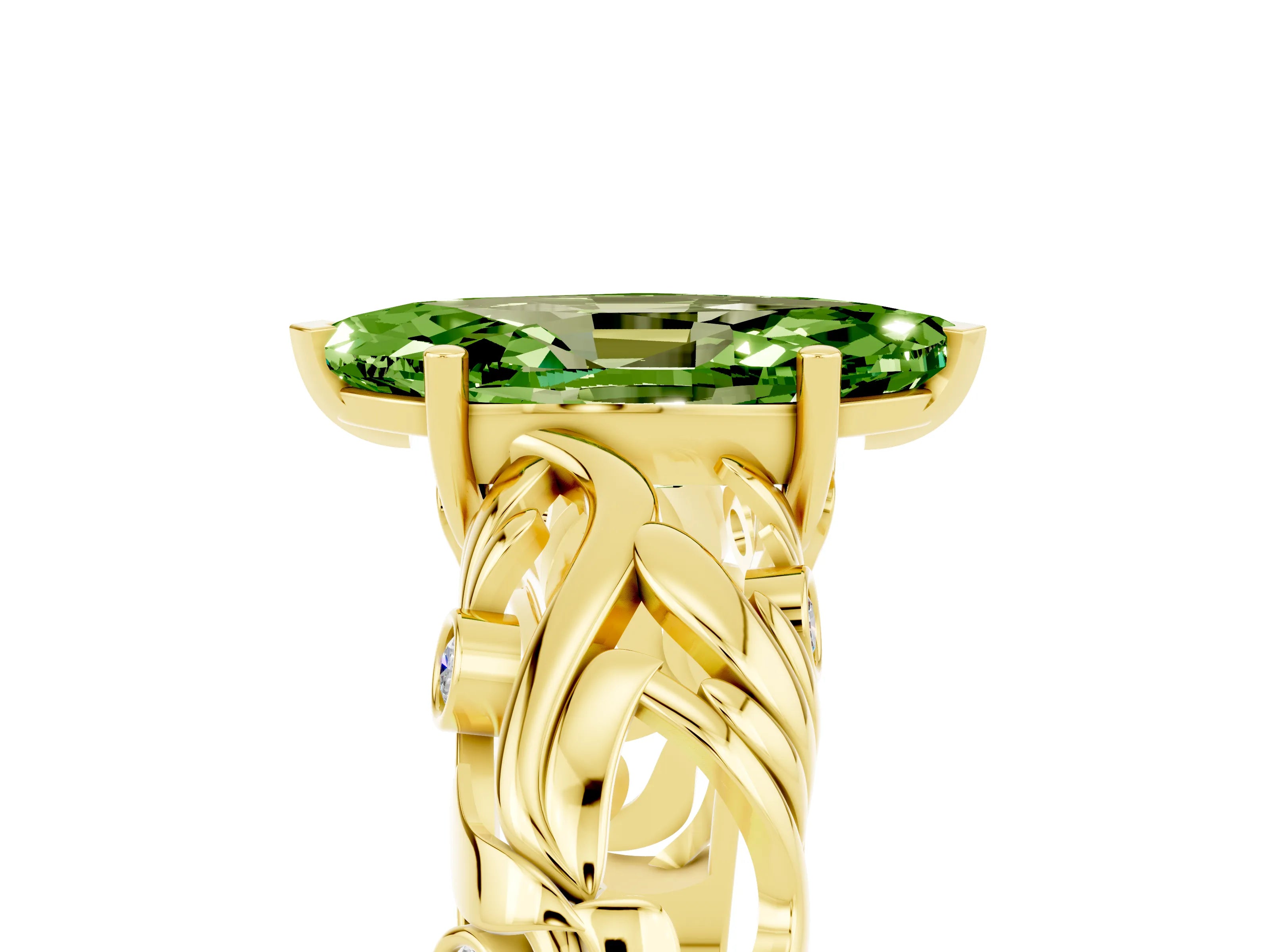 Yellow gold Marquise Cut Solitaire Peridot Leaf-Inspired Vine Band Ring with Prong Setting_5