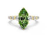 Yellow gold Marquise Cut Solitaire Peridot Ring with Pave Band and Four-Prong Setting