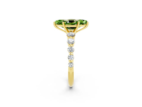 Yellow gold Marquise Cut Solitaire Peridot Ring with Pave Band and Four-Prong Setting_2