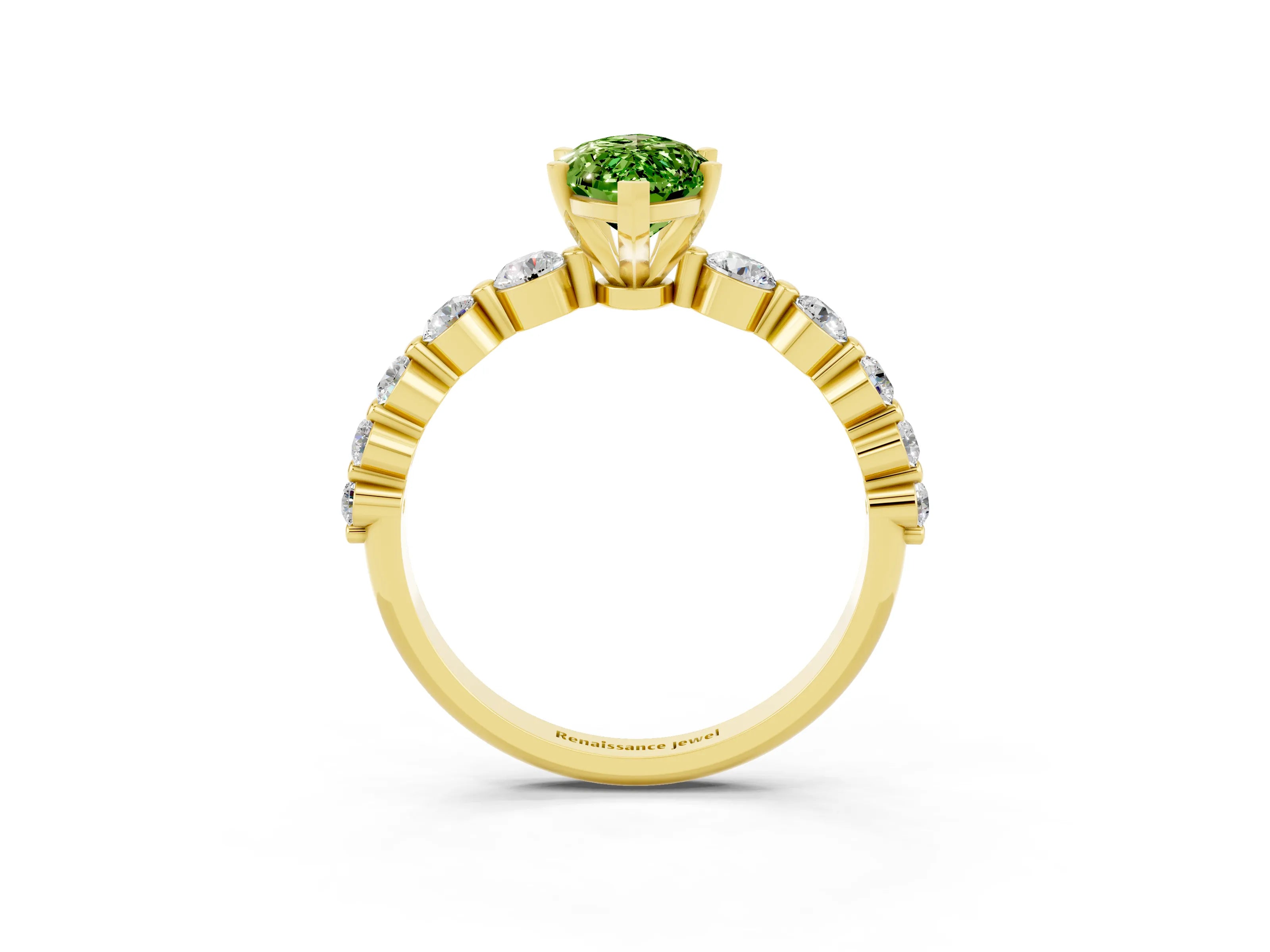 Yellow gold Marquise Cut Solitaire Peridot Ring with Pave Band and Four-Prong Setting_3
