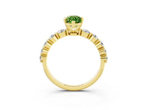 Yellow gold Marquise Cut Solitaire Peridot Ring with Pave Band and Four-Prong Setting_3