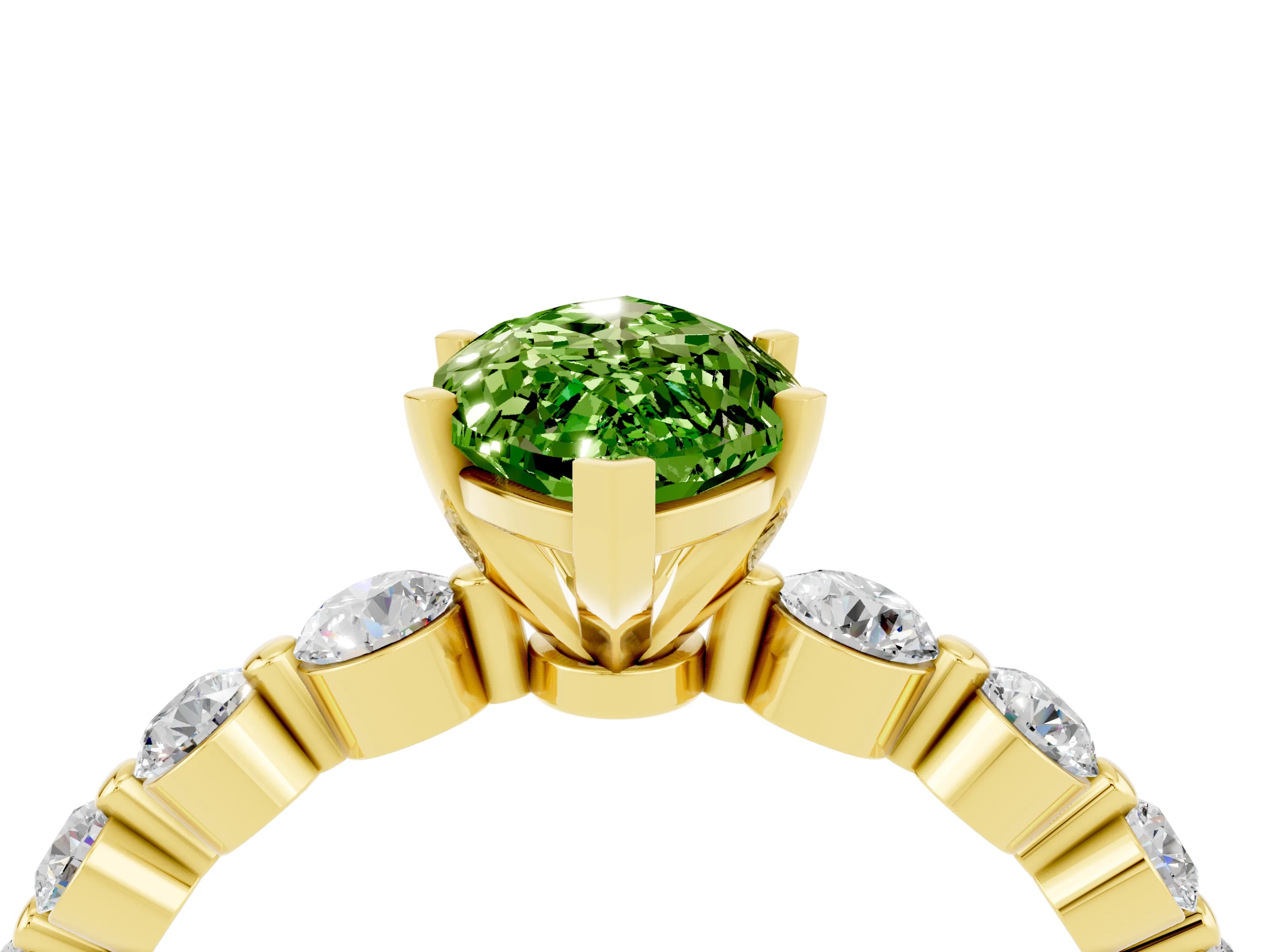 Yellow gold Marquise Cut Solitaire Peridot Ring with Pave Band and Four-Prong Setting_4