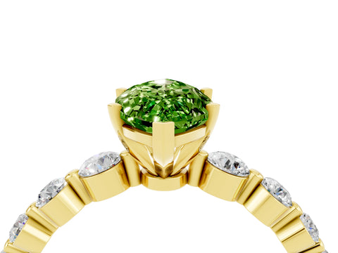 Yellow gold Marquise Cut Solitaire Peridot Ring with Pave Band and Four-Prong Setting_4