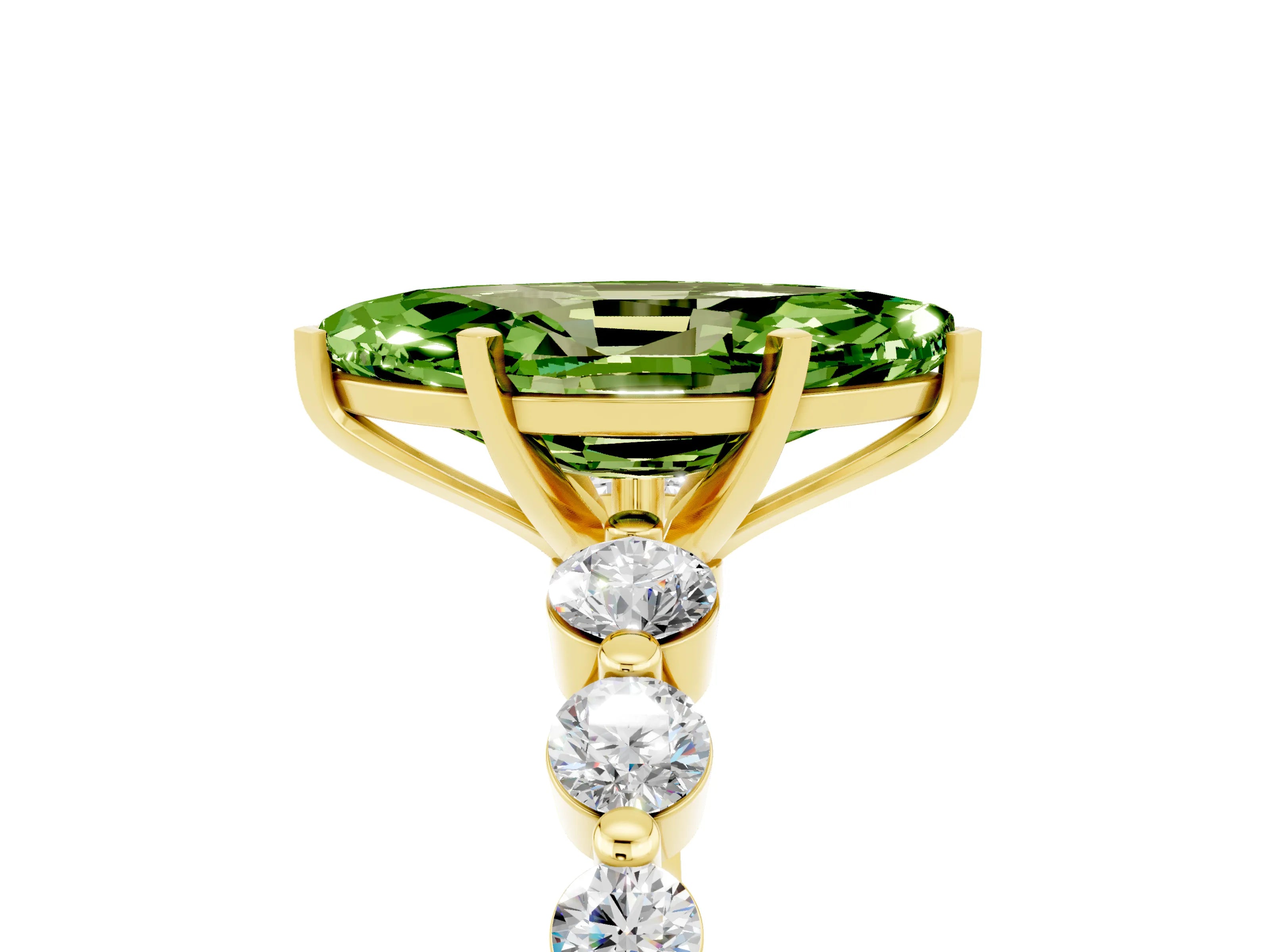 Yellow gold Marquise Cut Solitaire Peridot Ring with Pave Band and Four-Prong Setting_5