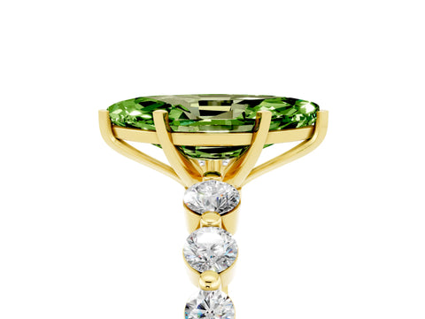 Yellow gold Marquise Cut Solitaire Peridot Ring with Pave Band and Four-Prong Setting_5