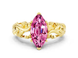 Yellow gold Marquise Cut Solitaire Pink Sapphire Leaf-Inspired Vine Band Ring with Prong Setting_24
