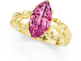 Yellow gold Marquise Cut Solitaire Pink Sapphire Leaf-Inspired Vine Band Ring with Prong Setting_25
