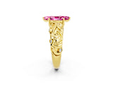 Yellow gold Marquise Cut Solitaire Pink Sapphire Leaf-Inspired Vine Band Ring with Prong Setting_26