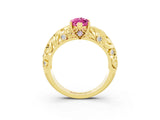 Yellow gold Marquise Cut Solitaire Pink Sapphire Leaf-Inspired Vine Band Ring with Prong Setting_27