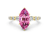 Yellow gold Marquise Cut Solitaire Pink Sapphire Ring with Pave Band and Four-Prong Setting_24