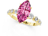 Yellow gold Marquise Cut Solitaire Pink Sapphire Ring with Pave Band and Four-Prong Setting_25