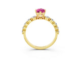 Yellow gold Marquise Cut Solitaire Pink Sapphire Ring with Pave Band and Four-Prong Setting_27