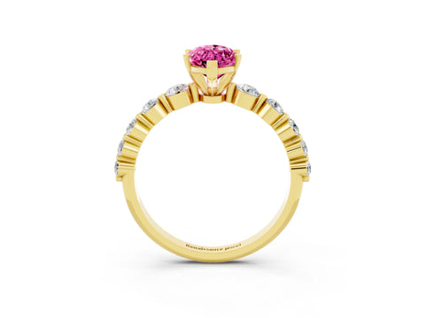 Yellow gold Marquise Cut Solitaire Pink Sapphire Ring with Pave Band and Four-Prong Setting_27