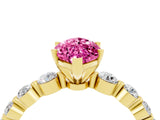 Yellow gold Marquise Cut Solitaire Pink Sapphire Ring with Pave Band and Four-Prong Setting_28