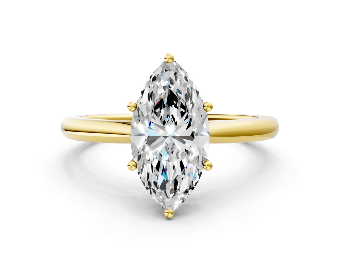 Yellow gold Marquise Cut Solitaire Ring with Cathedral Band and Four-Prong Setting_87