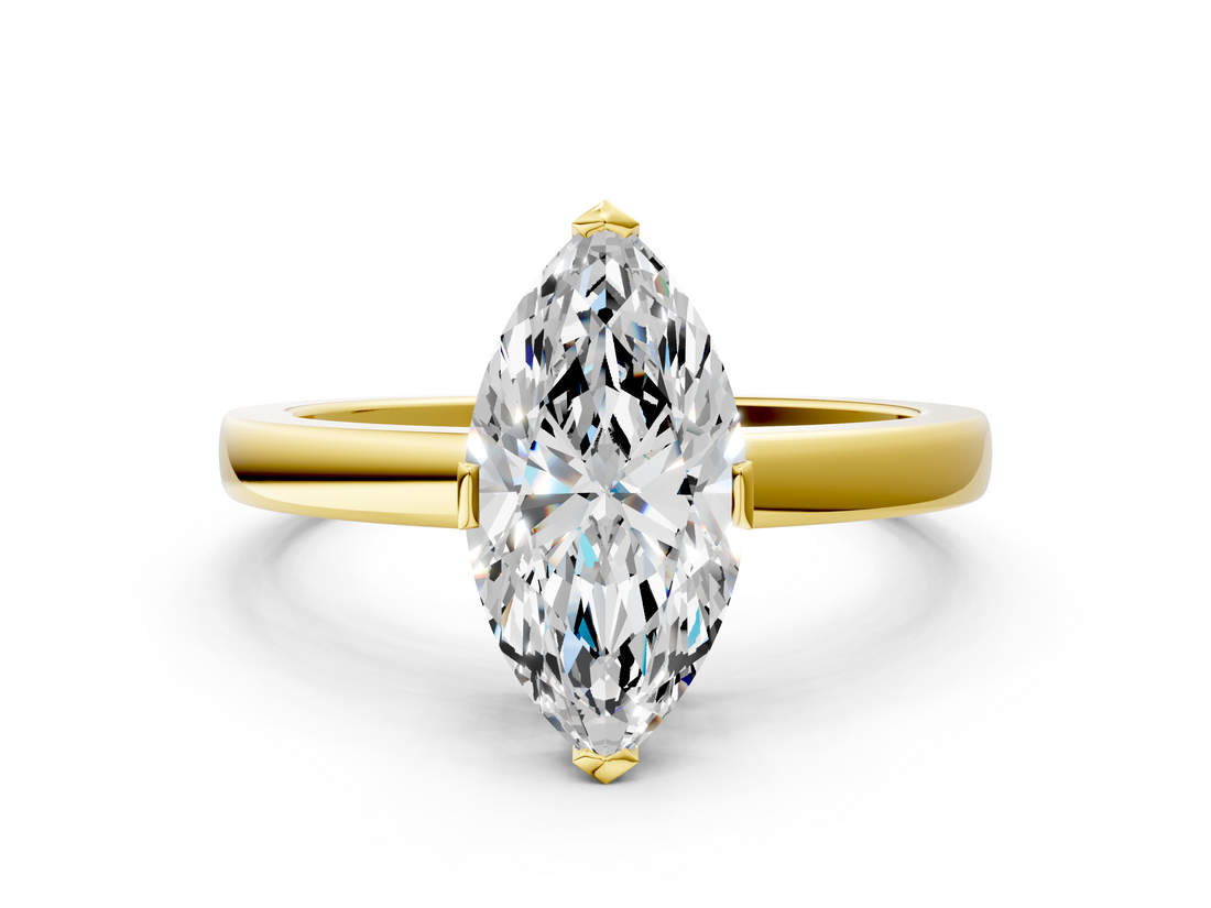 Yellow gold Marquise Cut Solitaire Ring with Four-Prong Setting and Classic Band_61